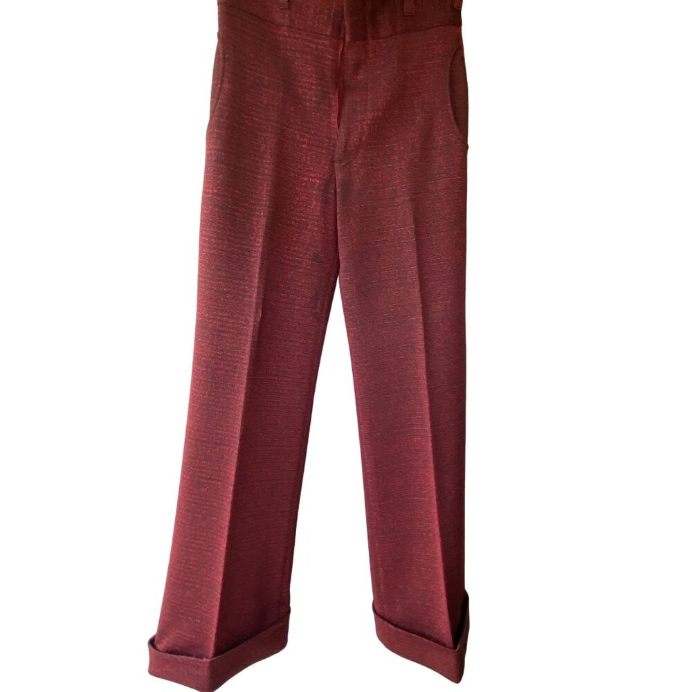 Vintage Maroon Tweed Mens Pants With Cuffed Hem